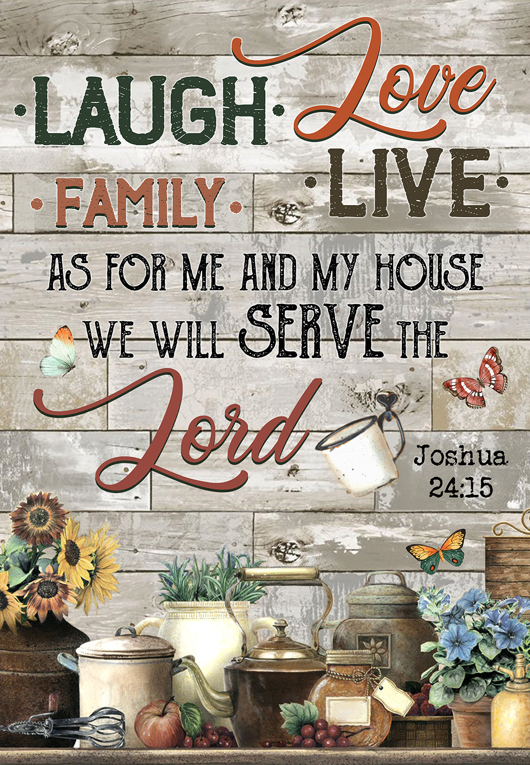 As For Me And My House Laugh Love Live Family Vintage Farmhouse Kitchen-MH0708
