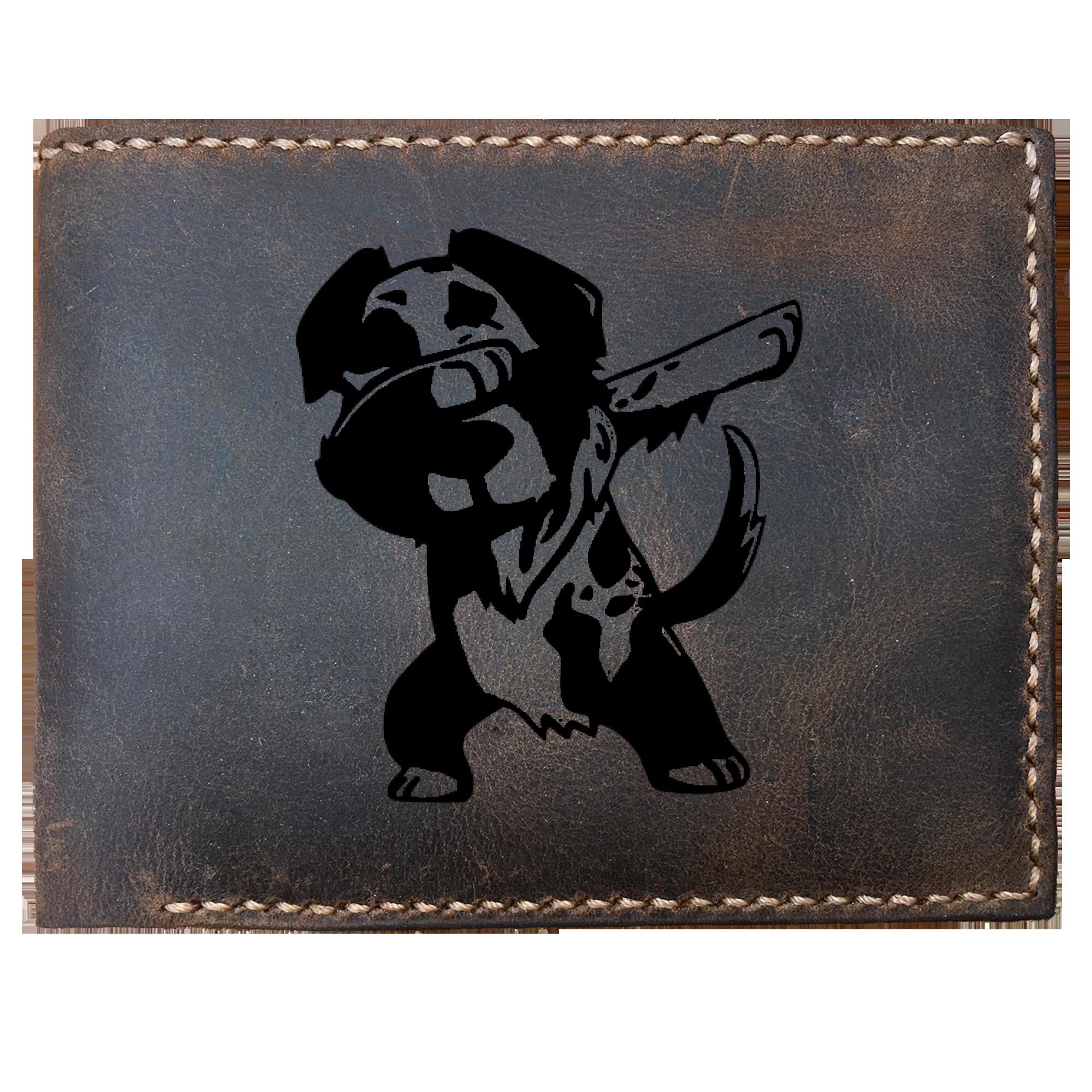 Skitongifts Funny Custom Laser Engraved Bifold Leather Wallet For Men, Australian Shepherd Dabbing Funny Dog Dab