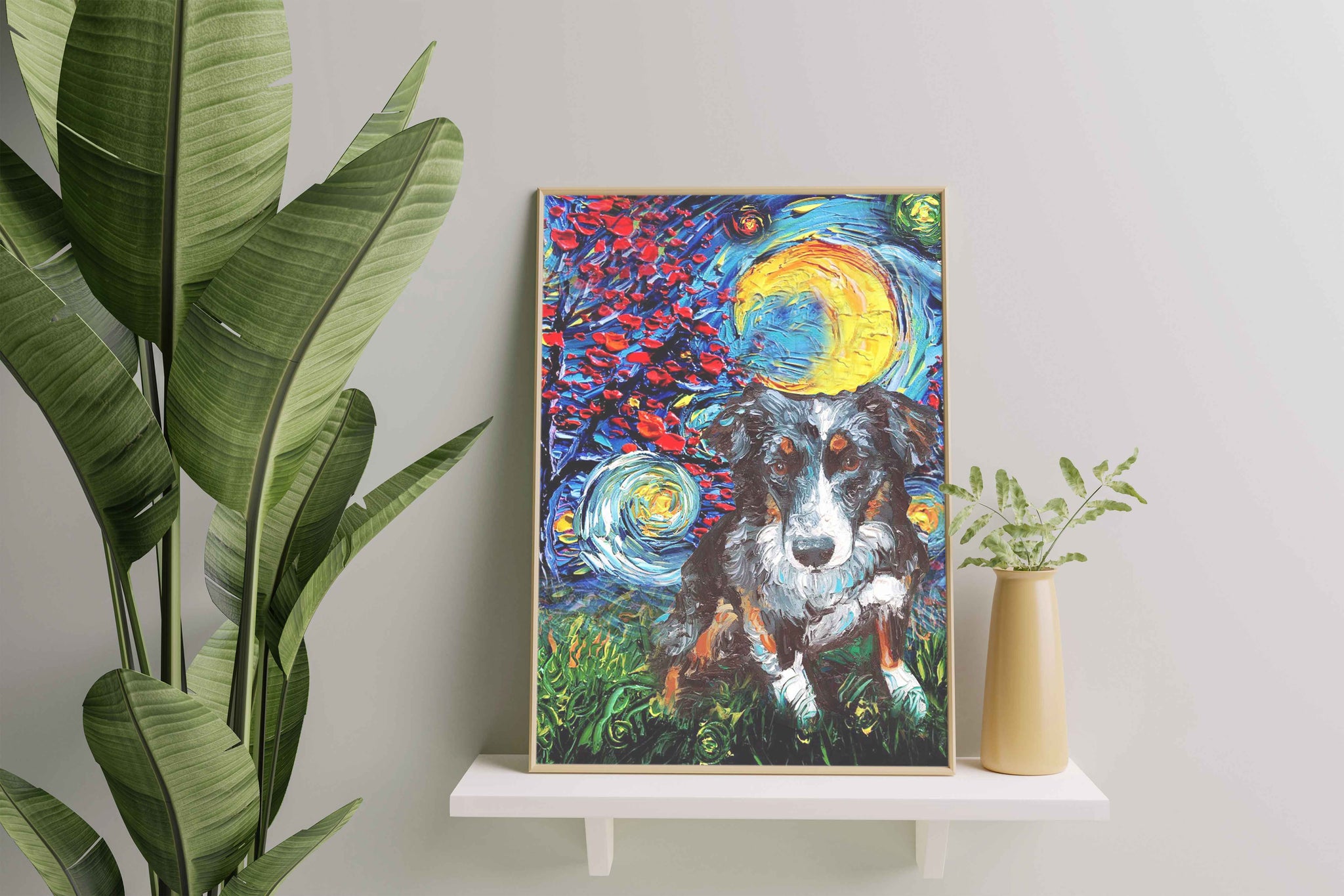 Skitongifts Poster No Frame, Wall Art, Home Decor Australian Shepherds Dog Starry Night Style Halloween-TT1008