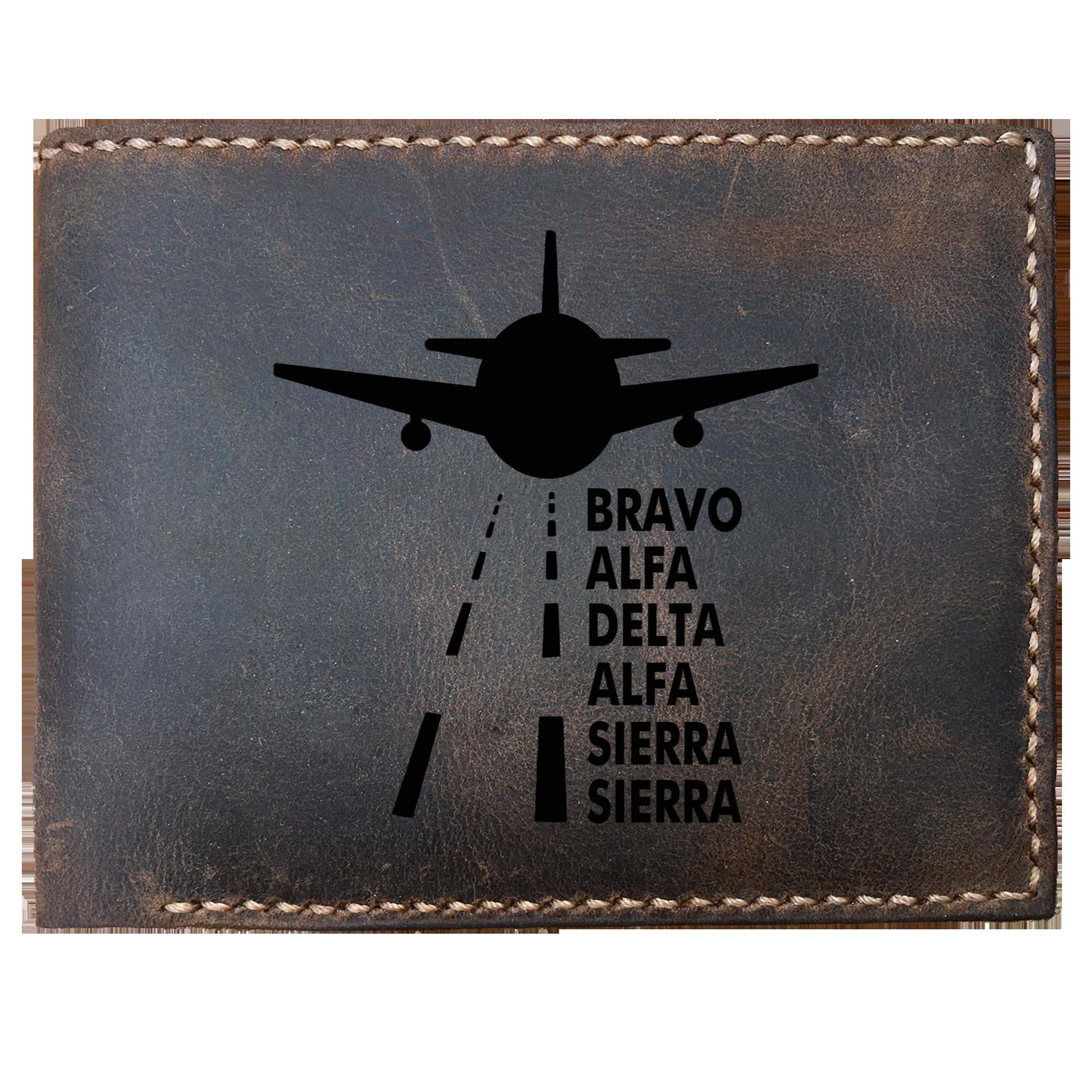 Funny Skitongifts Custom Laser Engraved Bifold Leather Wallet Vintage Aviation Phonetic Alphabet