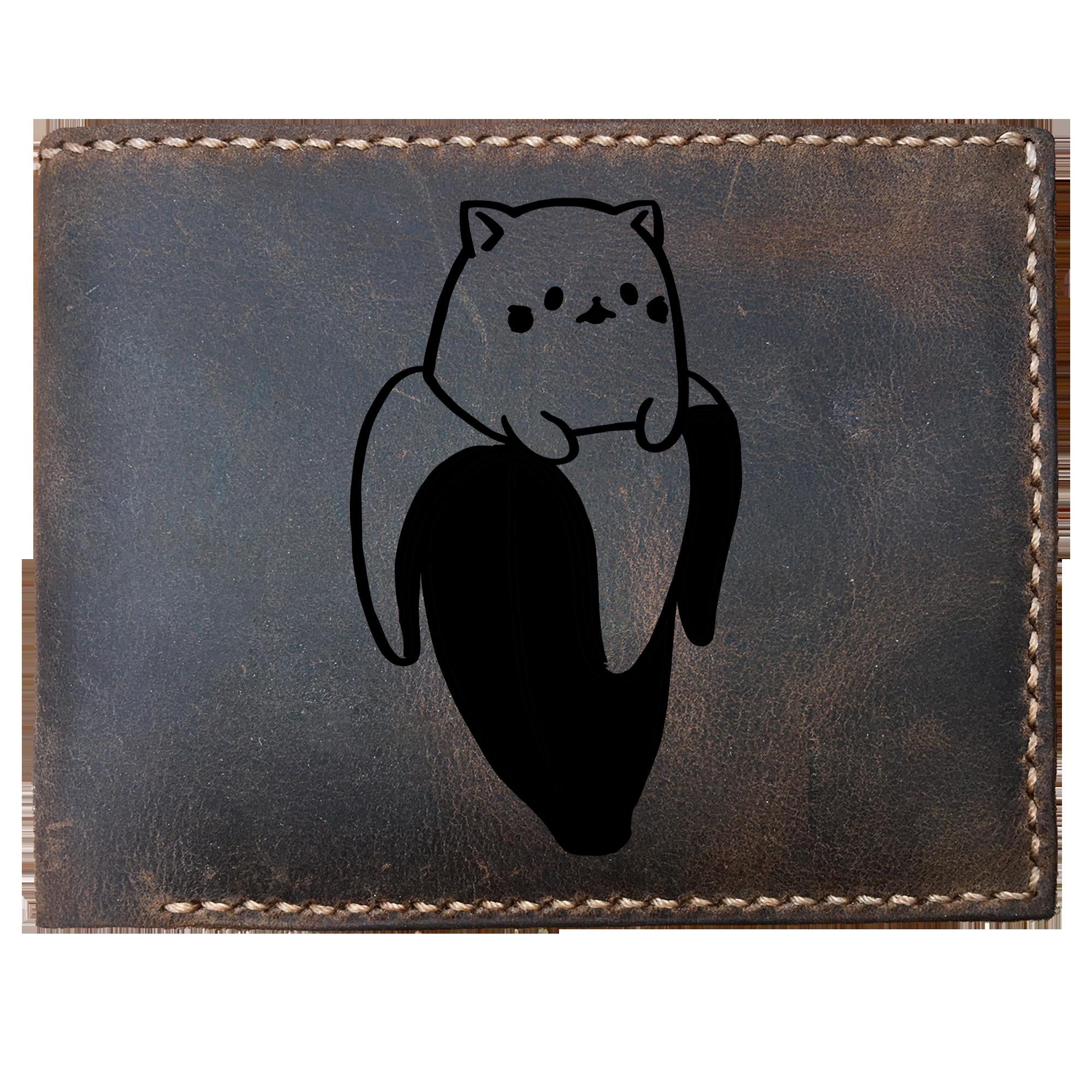 Skitongifts Funny Custom Laser Engraved Bifold Leather Wallet For Men, Bananya Banana Funny Cat