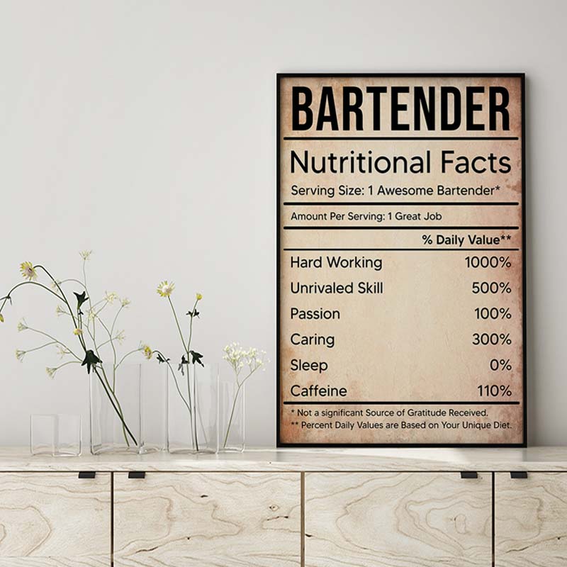 Skitongifts Wall Decoration, Home Decor, Decoration Room Bartender Nutritional Facts Label Chalkboard Personalized MH1809