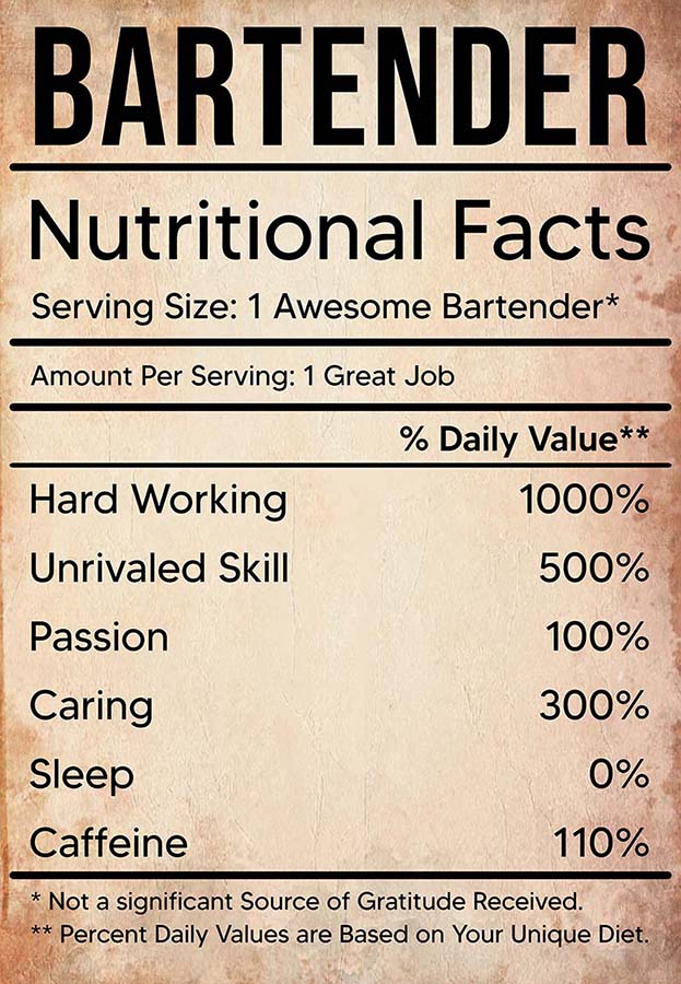 Bartender Nutritional Facts Label Chalkboard Personalized MH1809