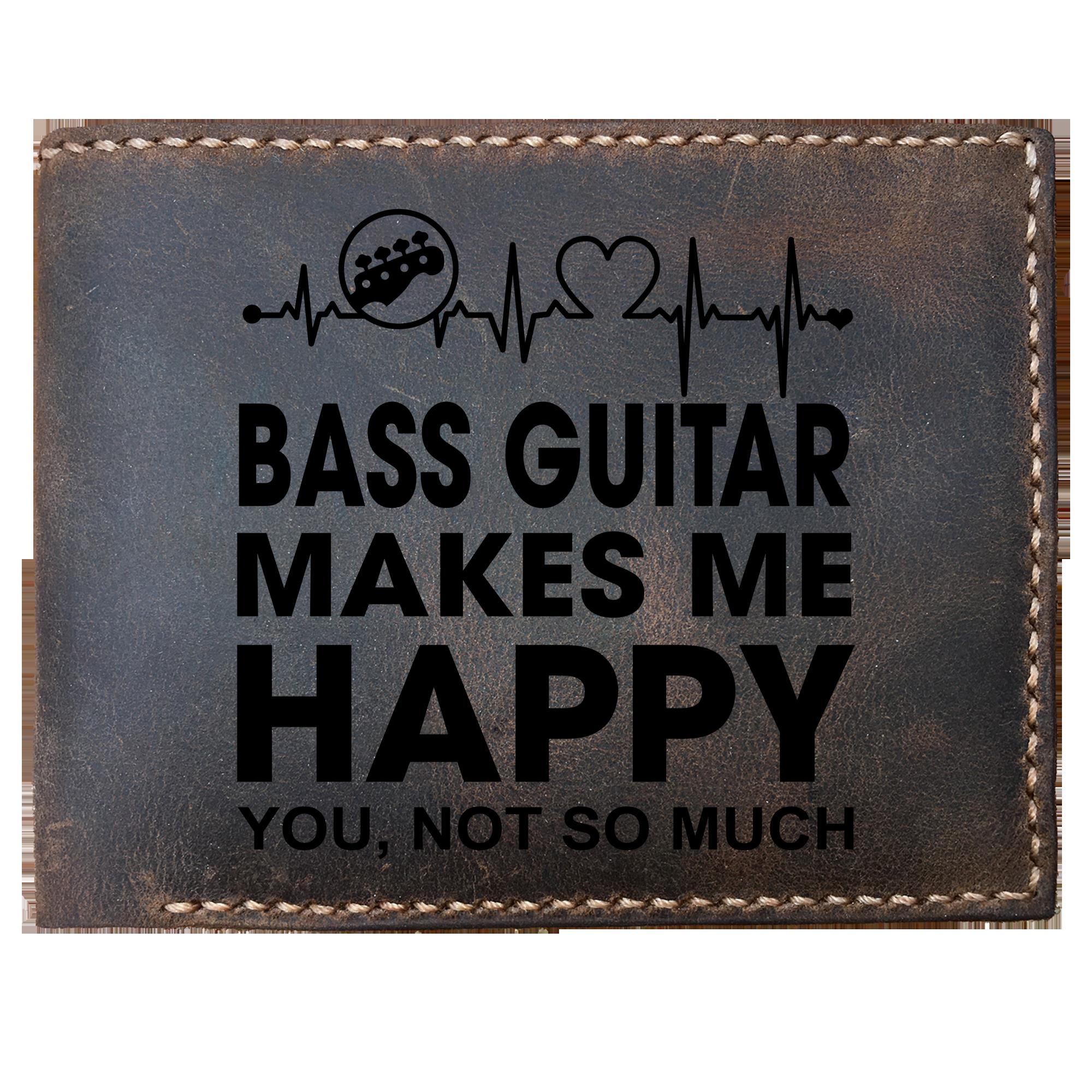 Skitongifts Funny Custom Laser Engraved Bifold Leather Wallet For Men, Bass Guitar Makes Me Happy You, Not So Much