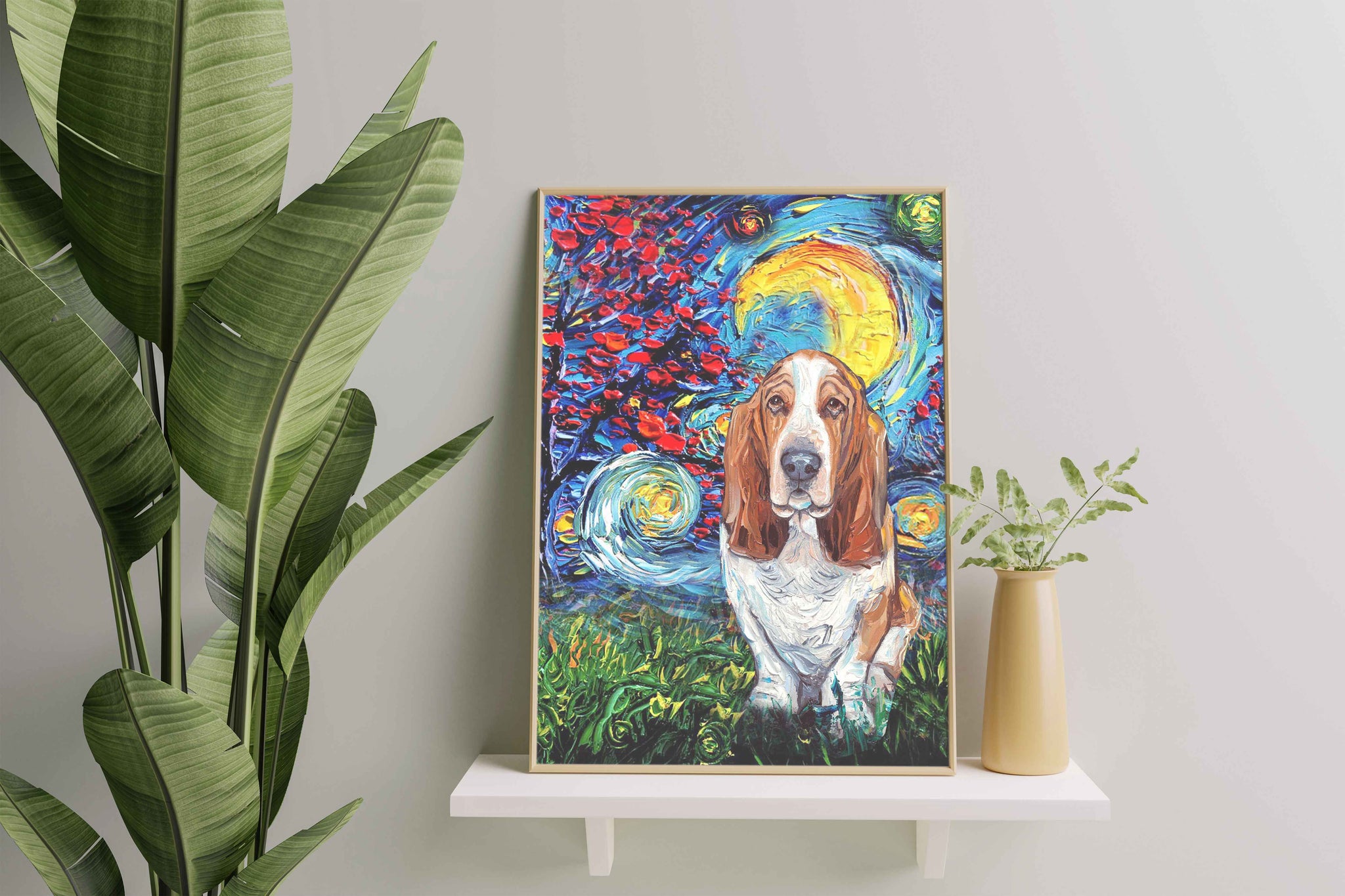 Skitongifts Poster No Frame, Wall Art, Home Decor Basset Hound Dog Starry Night Style Halloween-TT1008