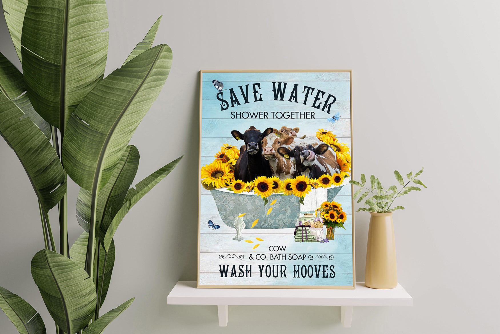 Bathroom Decor Save Water Shower Together Cow Decor Sunflower
