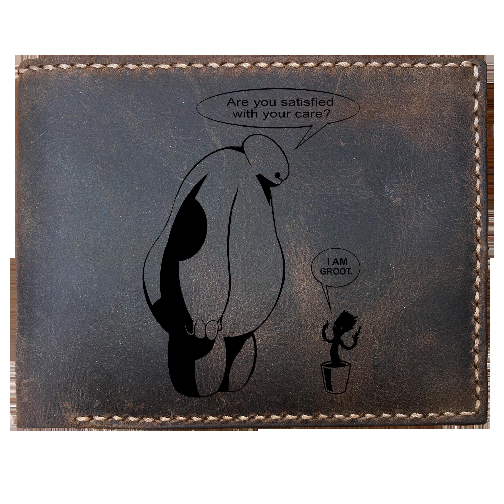 Skitongifts Funny Custom Laser Engraved Bifold Leather Wallet For Men, Baymax And Baby Groot, Gift For Fan