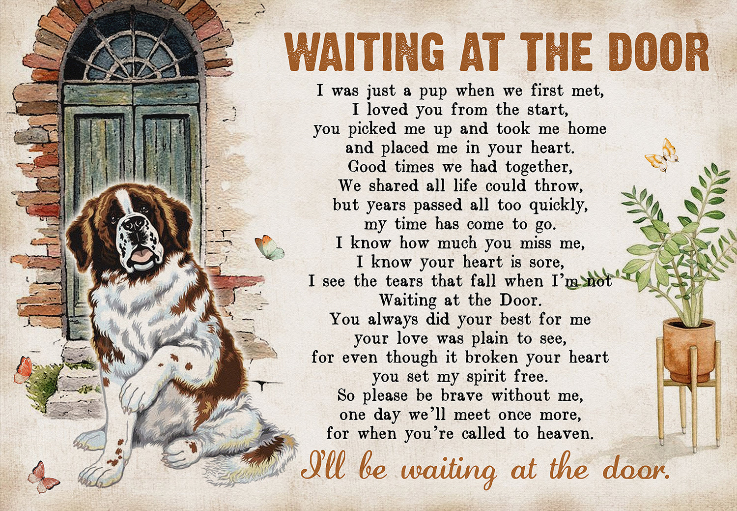 Waiting At The Door Dog Poem For Saint Bernard Dog Lover