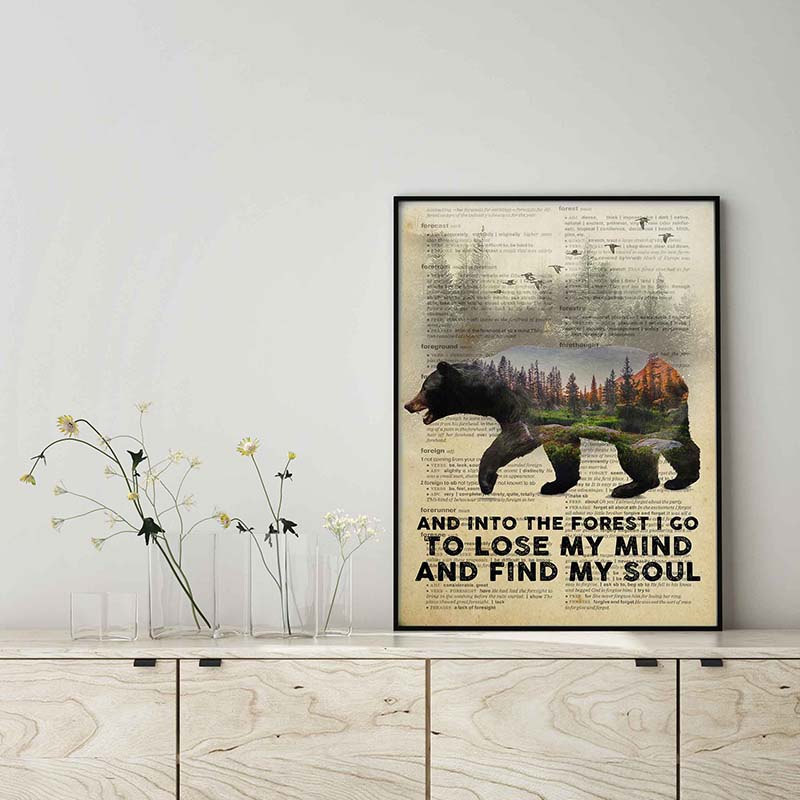 Skitongifts Wall Decoration, Home Decor, Decoration Room Bear And Into The Forest I Go To Lose My Mind And Find My Soul TT0103