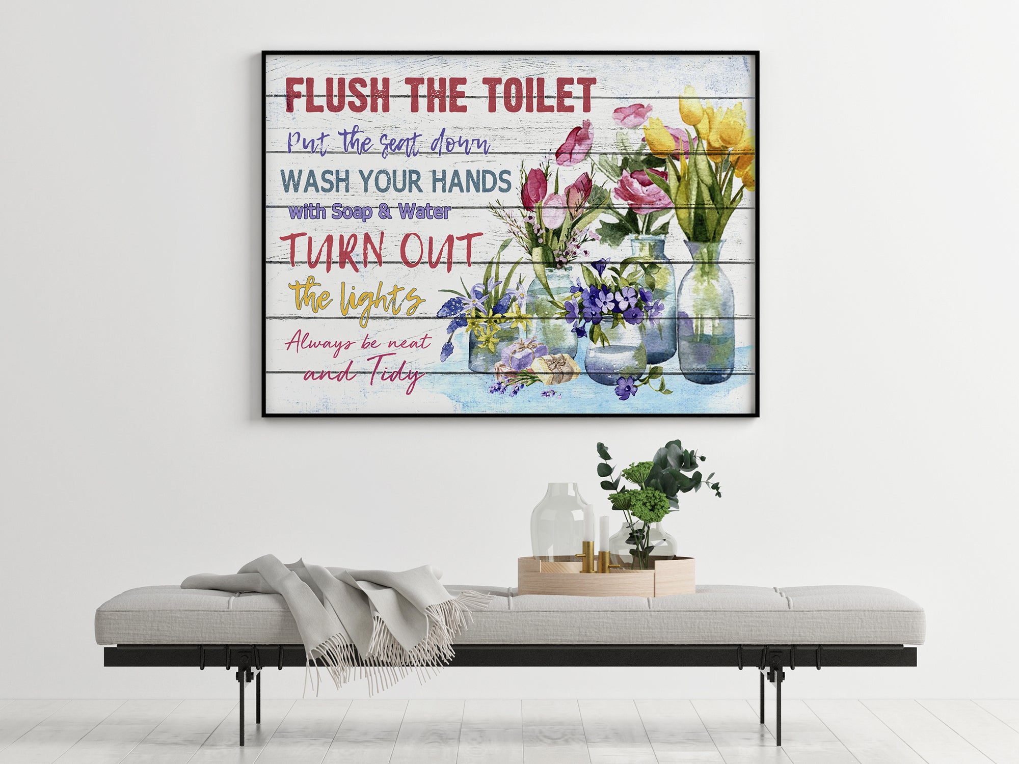 Beautiful Bathroom Poster Flush The Toilet Always Be Neat And Tidy