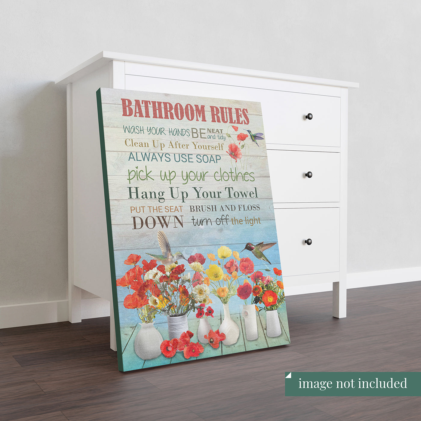 Beautiful Bathroom Rules With Hummingbird And Poppy Flower For Bathroom Decor