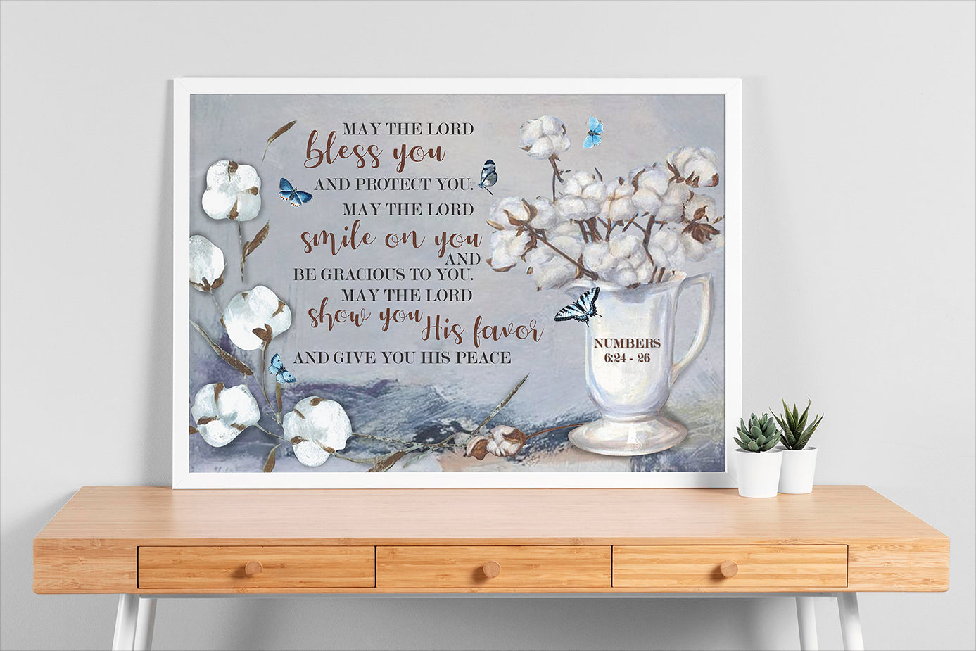Beautiful Butterfly And Cotton Flowers May The Lord Bless You Sign