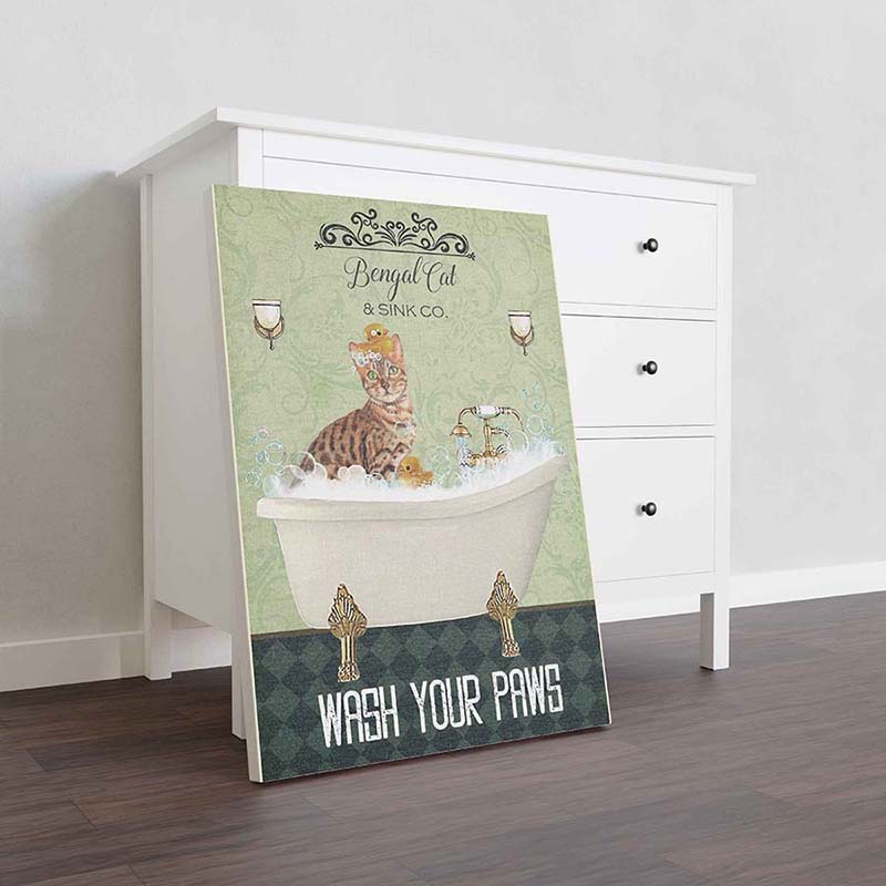 Skitongifts Wall Decoration, Home Decor, Decoration Room Bengal Cat In Bathtub Bath Soap Established Wash Your Paws TT0909
