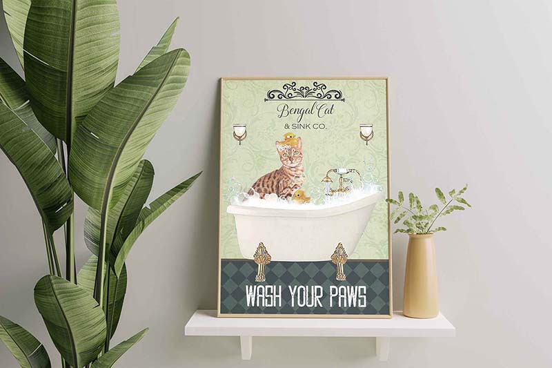 Skitongifts Wall Decoration, Home Decor, Decoration Room Bengal Cat In Bathtub Bath Soap Established Wash Your Paws TT0909