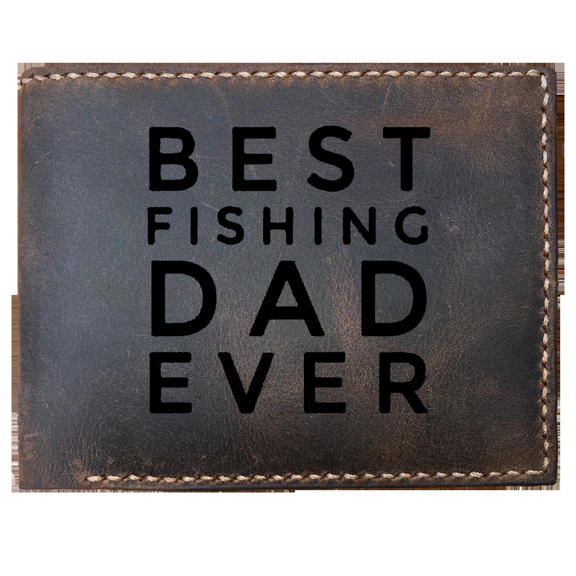 Skitongifts Funny Custom Laser Engraved Bifold Leather Wallet For Men, Best Fishing Dad Ever