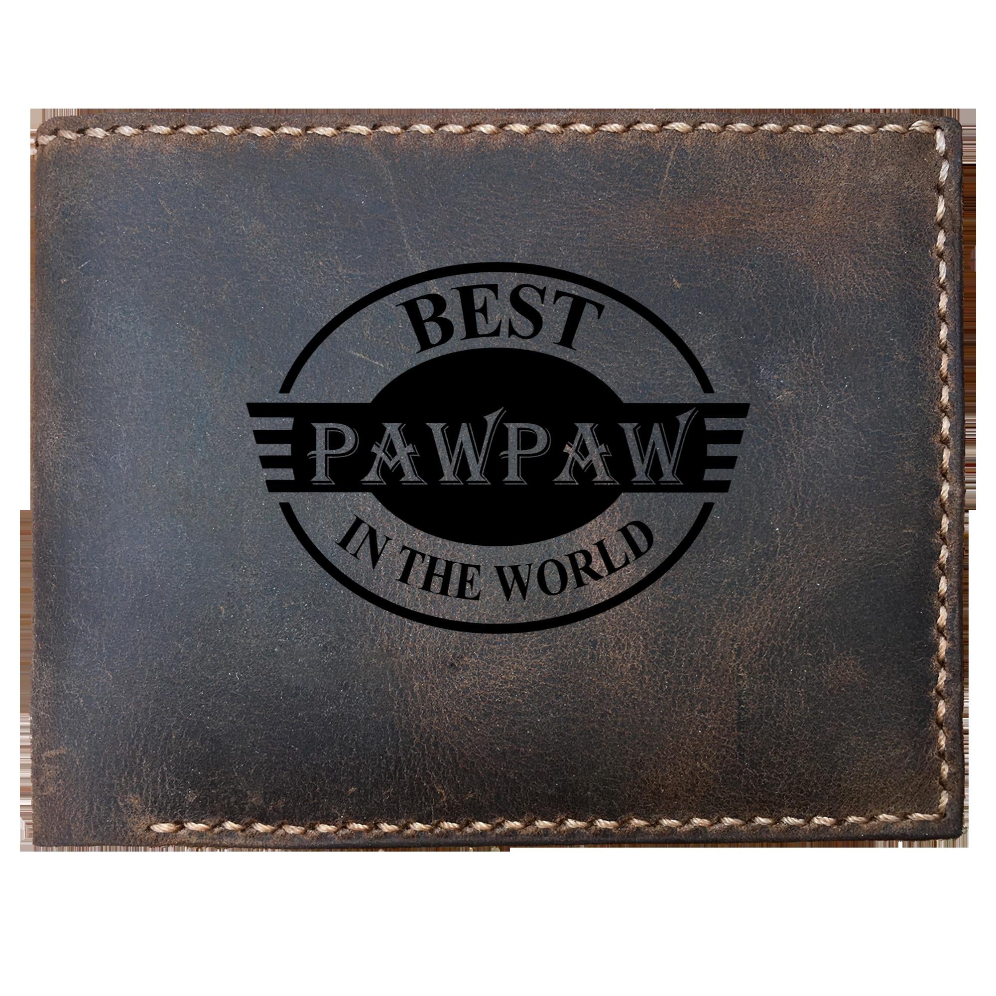 Funny Skitongifts Custom Laser Engraved Bifold Leather Wallet Vintage Best Pawpaw In The World