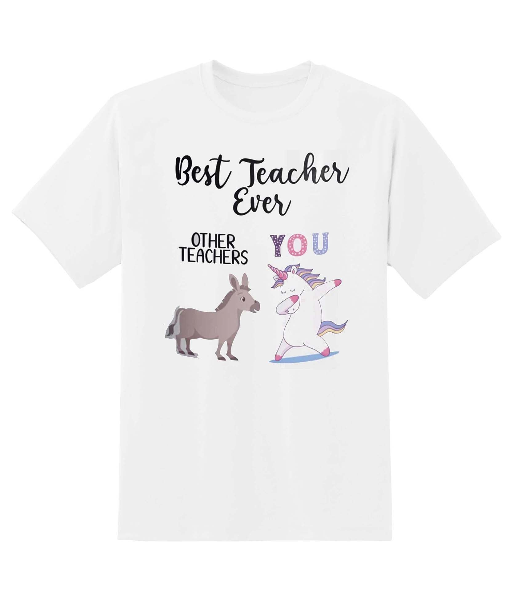 Skitongift Best Teacher Ever Unicorn Funny Shirts Hoodie Short Sleeve Casual Shirt