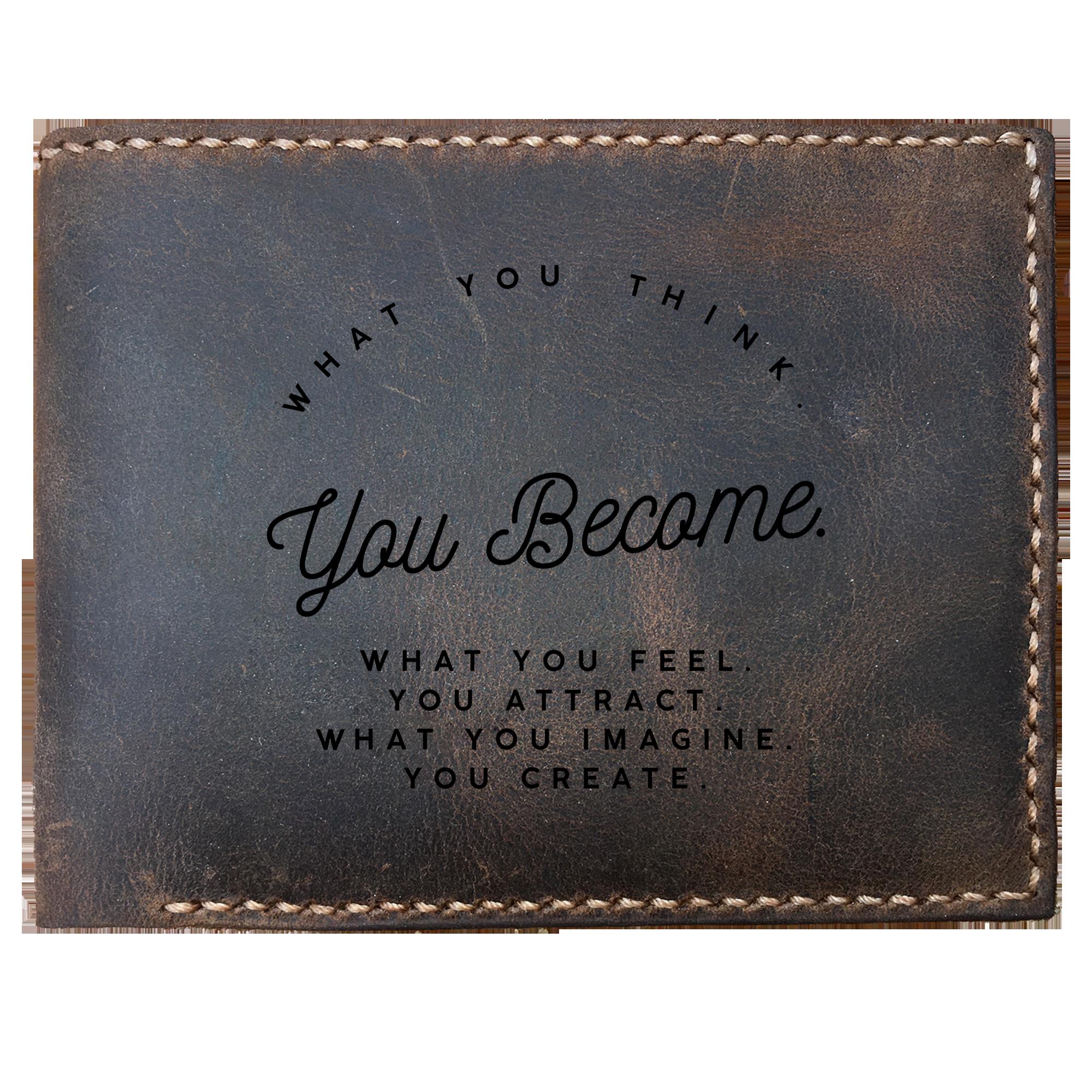 Skitongifts Funny Custom Laser Engraved Bifold Leather Wallet For Men, Best Think And Become Positive Affirmation Law Of Attraction Planner