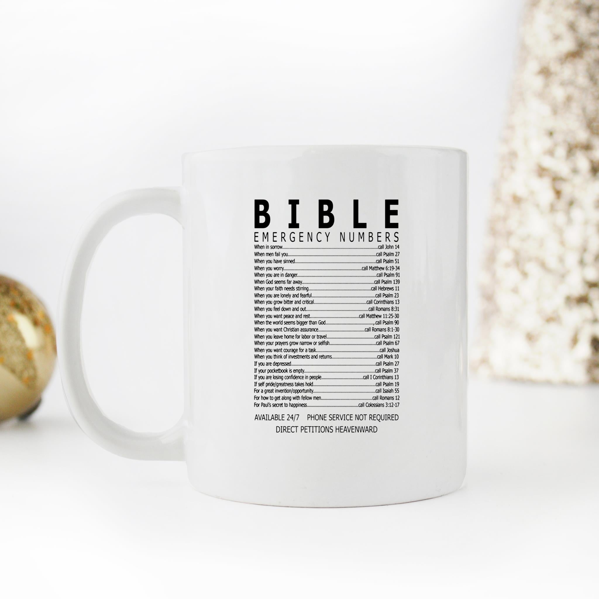 Skitongifts Funny Ceramic Novelty Coffee Mug Bible Emergency Numbers Christian V5CVmnn