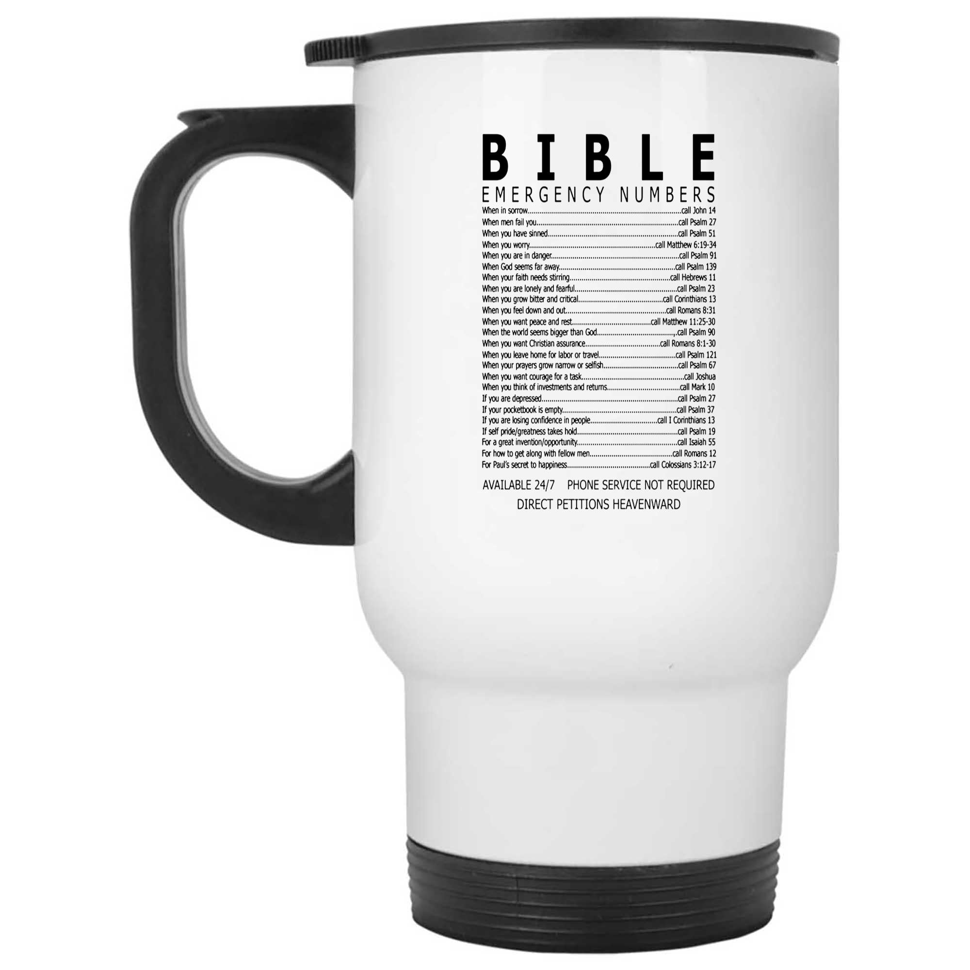 Skitongifts Funny Ceramic Novelty Coffee Mug Bible Emergency Numbers Christian V5CVmnn