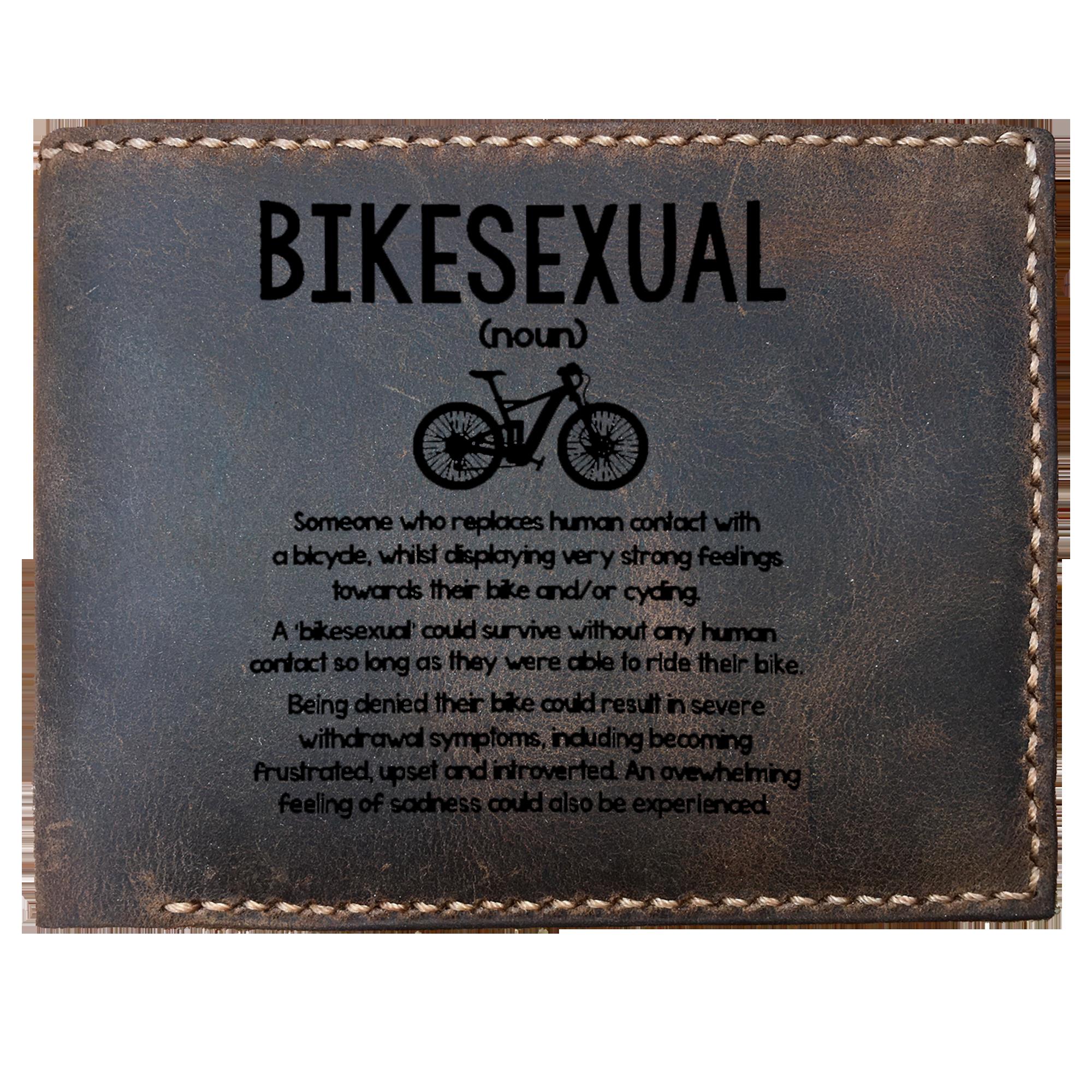 Skitongifts Funny Custom Laser Engraved Bifold Leather Wallet For Men, Bikesexual Noun