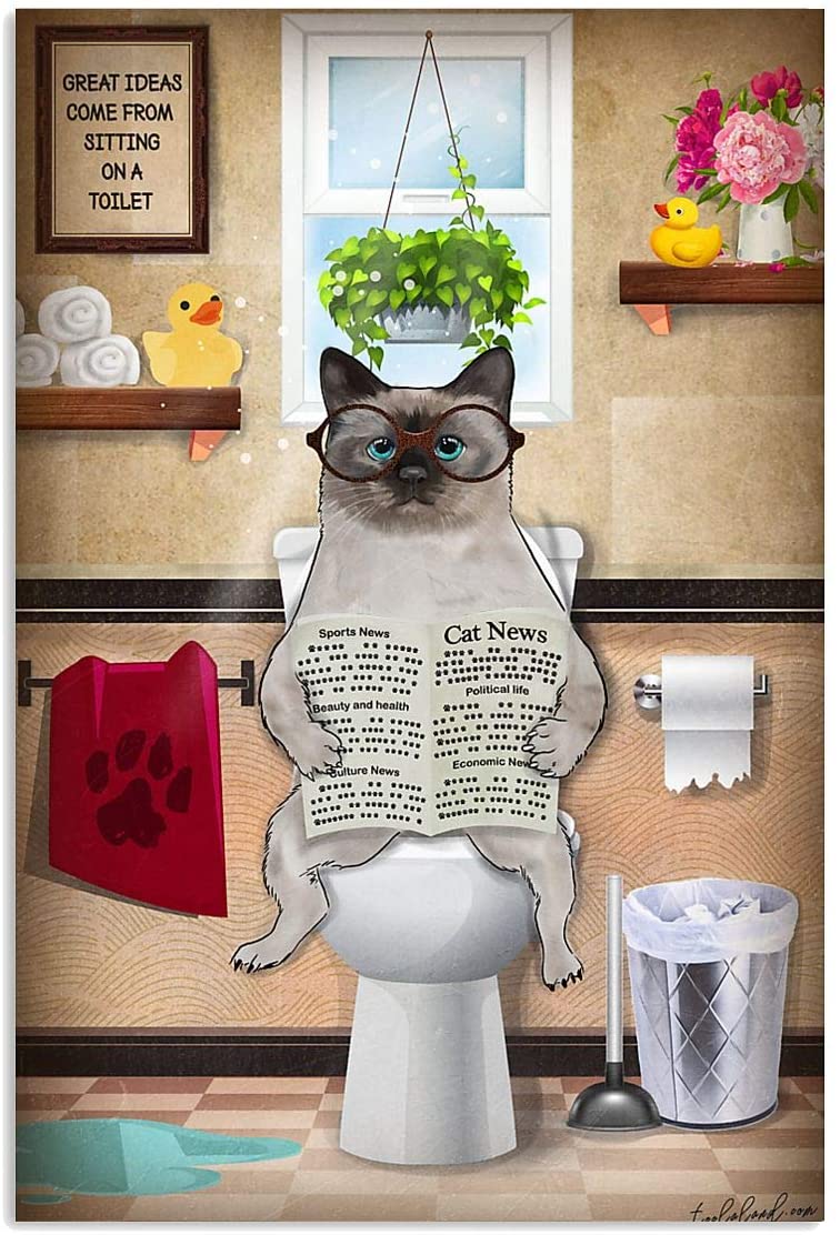 Birman Cat Read Newspaper Toilet Bathroom Funny