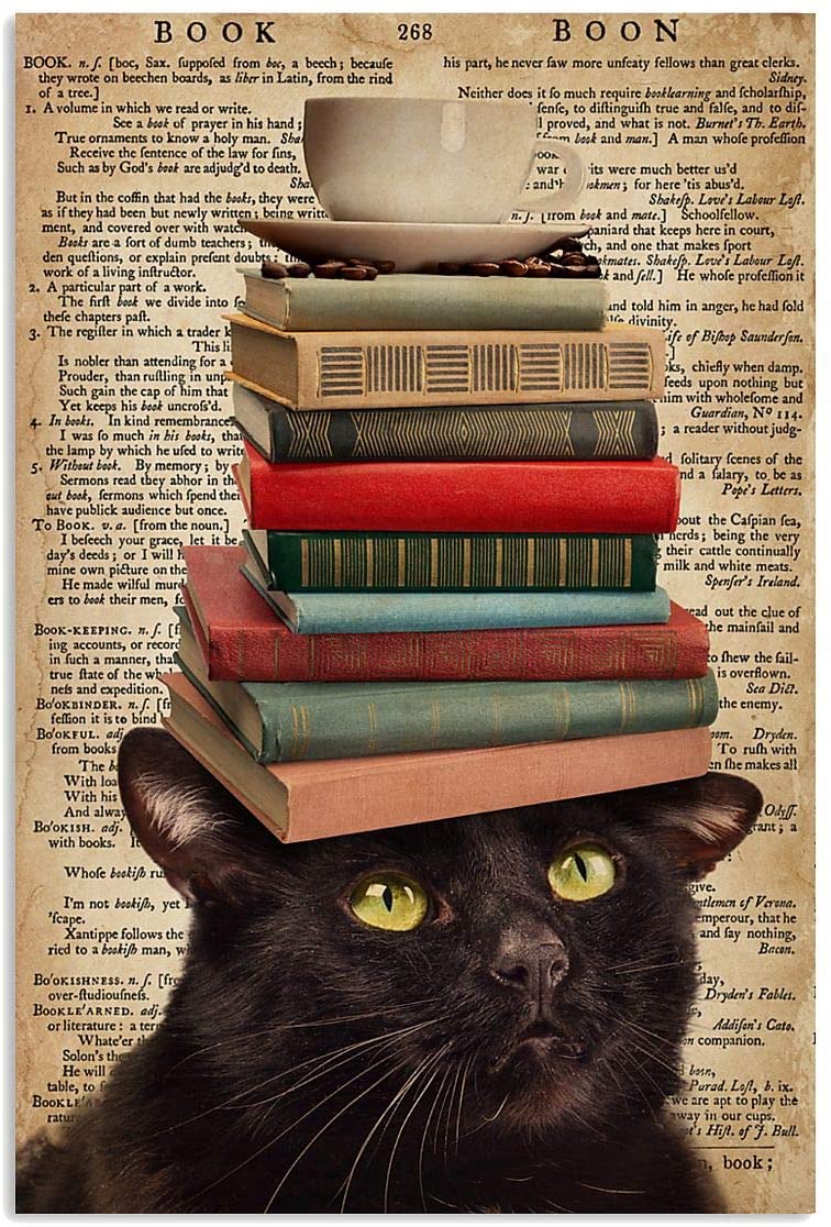 Black Cat Carry Pile Of Book Tea Coffee Cup Motivation