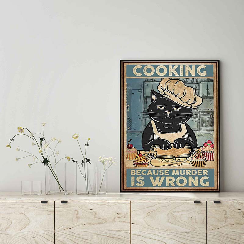 Skitongifts Wall Decoration, Home Decor, Decoration Room Black Cat Cooking Because Murder Is Wrong TT1802