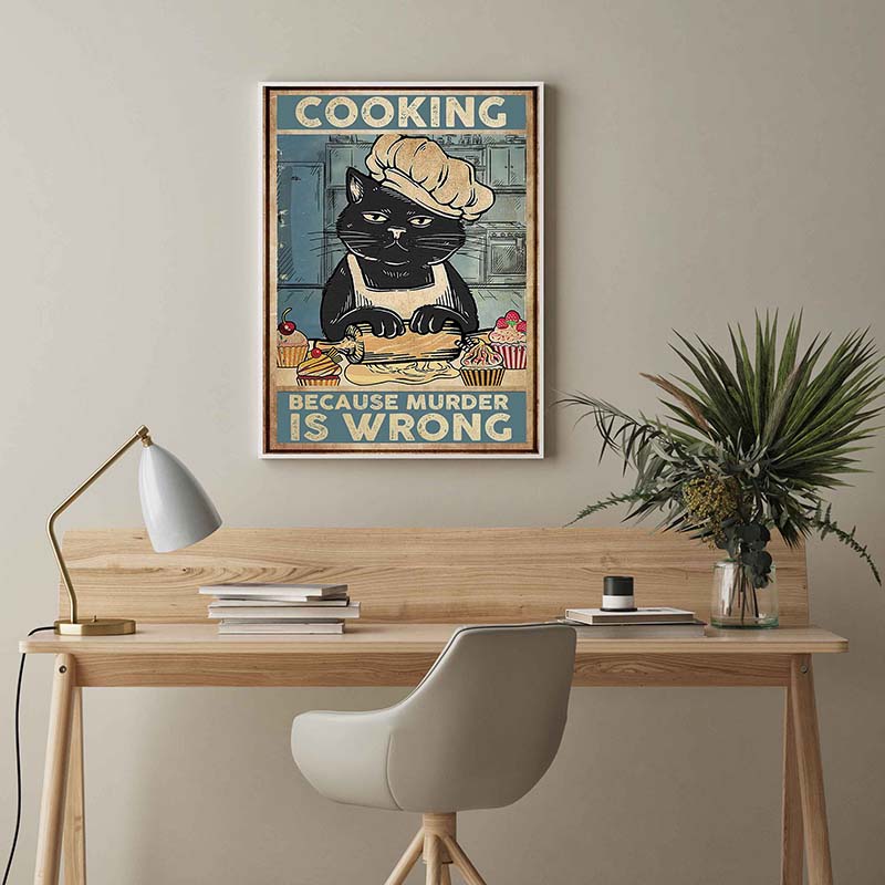 Skitongifts Wall Decoration, Home Decor, Decoration Room Black Cat Cooking Because Murder Is Wrong TT1802
