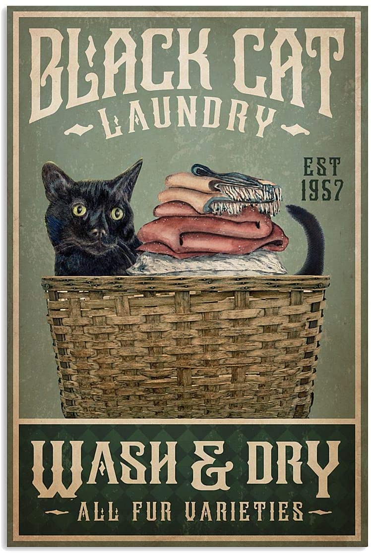 Black Cat Laundry Est 1957 Wash And Dry All Fur Varieties Clothes Basket Pet Love