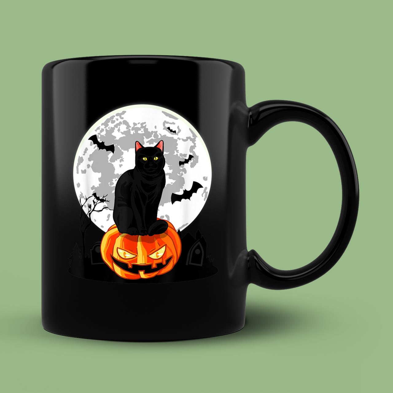Skitongift Ceramic Novelty Coffee Mug Black Cat On Pumpkin Mug Full Moon Spooky Halloween Mug