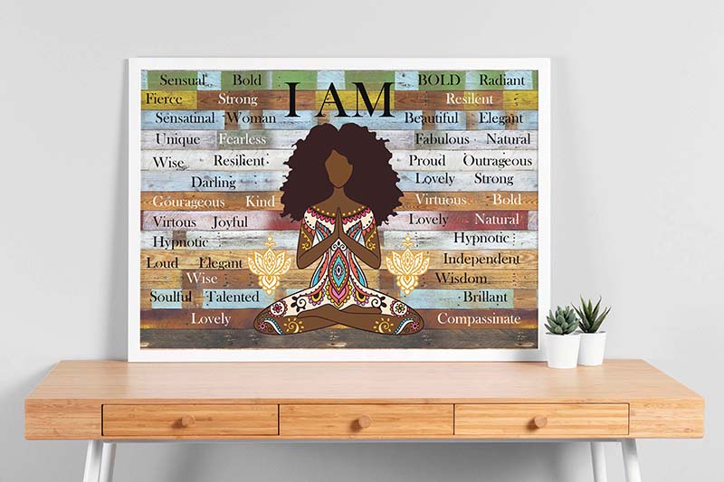 Skitongifts Wall Decoration, Home Decor, Decoration Room Black Girl Yoga I Am Bold TT1402