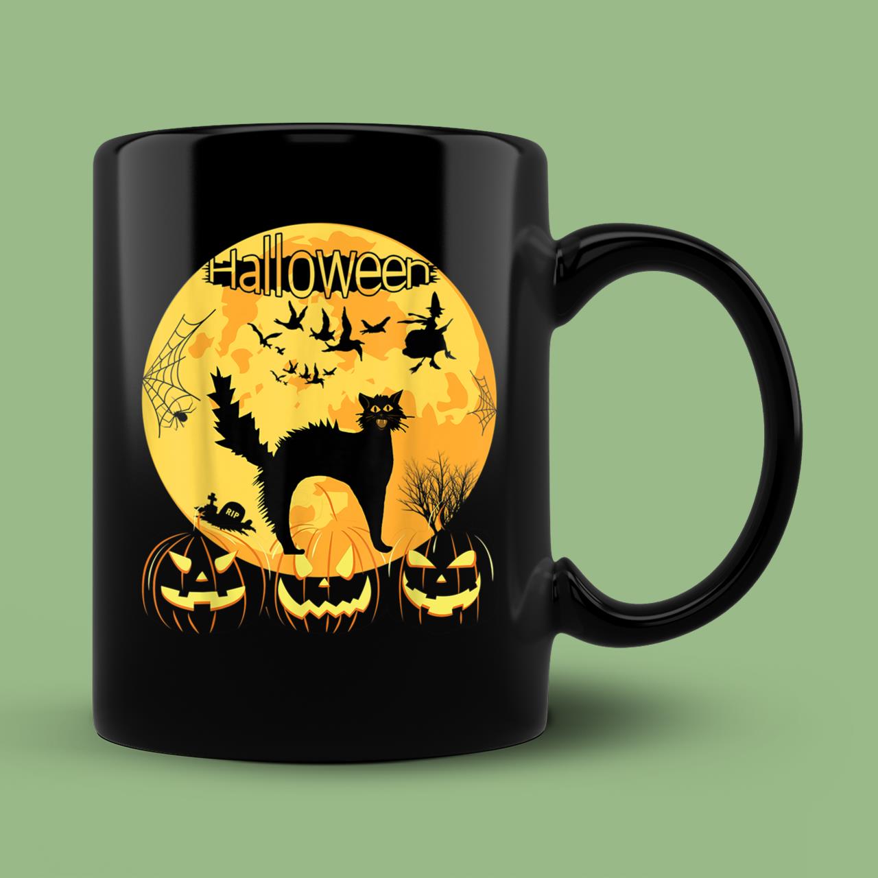 Skitongift Ceramic Novelty Coffee Mug Black Scary Cat With Lighted Eyes Spooky Halloween Mug