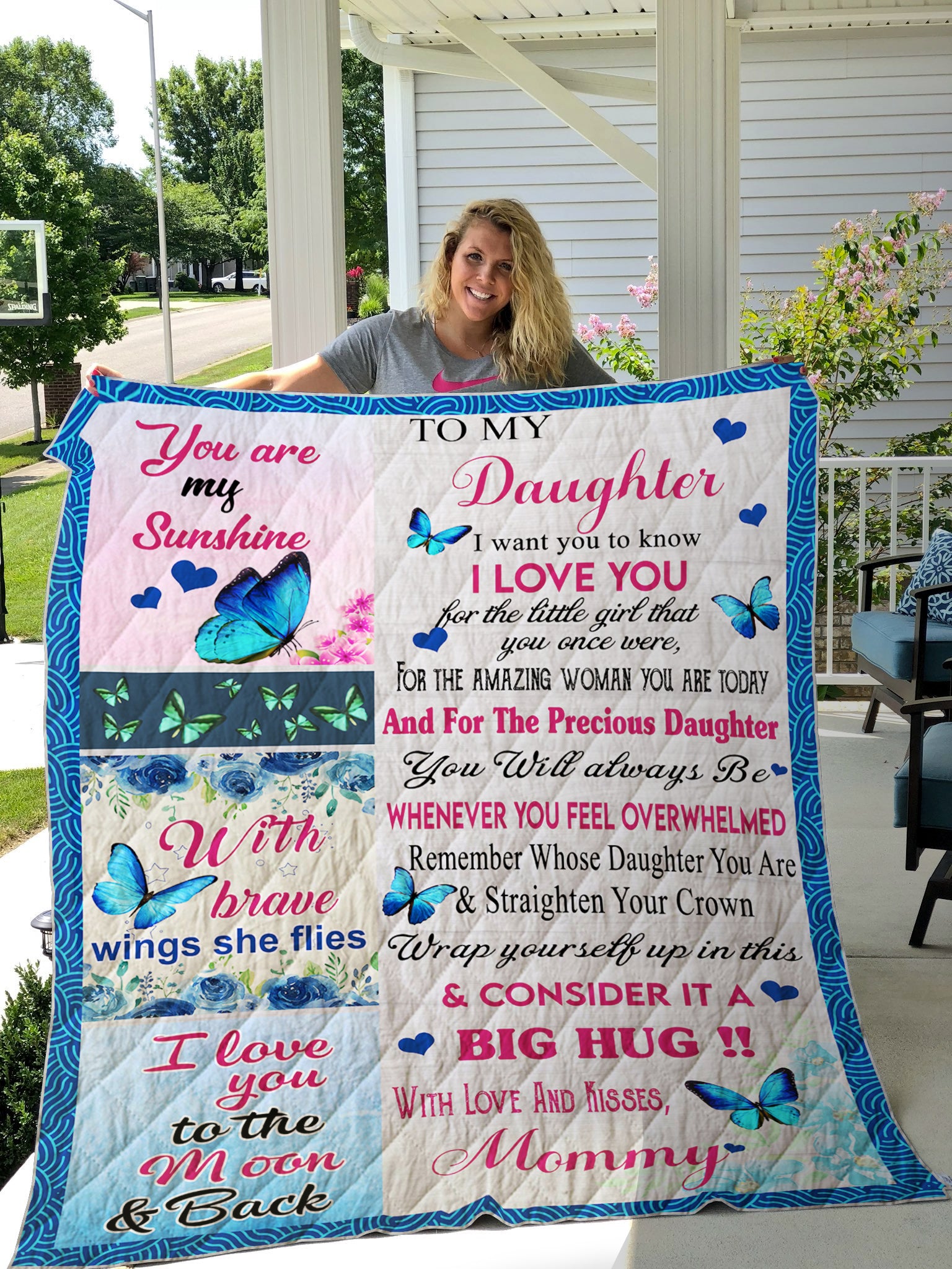 Skitongifts Blanket For Sofa Throws, Bed Throws Blanket-Butterfly From Mommy To My Daughter The Little Girl You are My Sunshine a Big Hug-VT1305