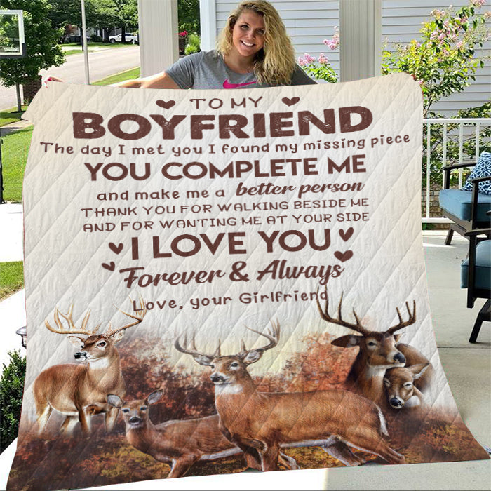 Skitongifts Blanket For Sofa Throws, Bed Throws Blanket-Deer To My Boyfriend - The Day I Met You I Found My Missing Piece You Complete Me-VT1305