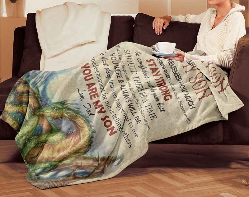 Skitongifts Blanket For Sofa Throws, Bed Throws Blanket-Dragon Dad To My Son Always Remember How Much I Love You As You Grow Older-TT0611