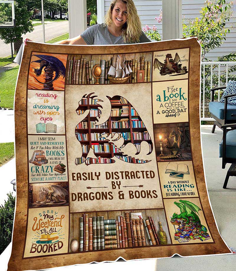 Skitongifts Blanket For Sofa Throws, Bed Throws Blanket-Easily Distracted by Dragons and Books-VT0705