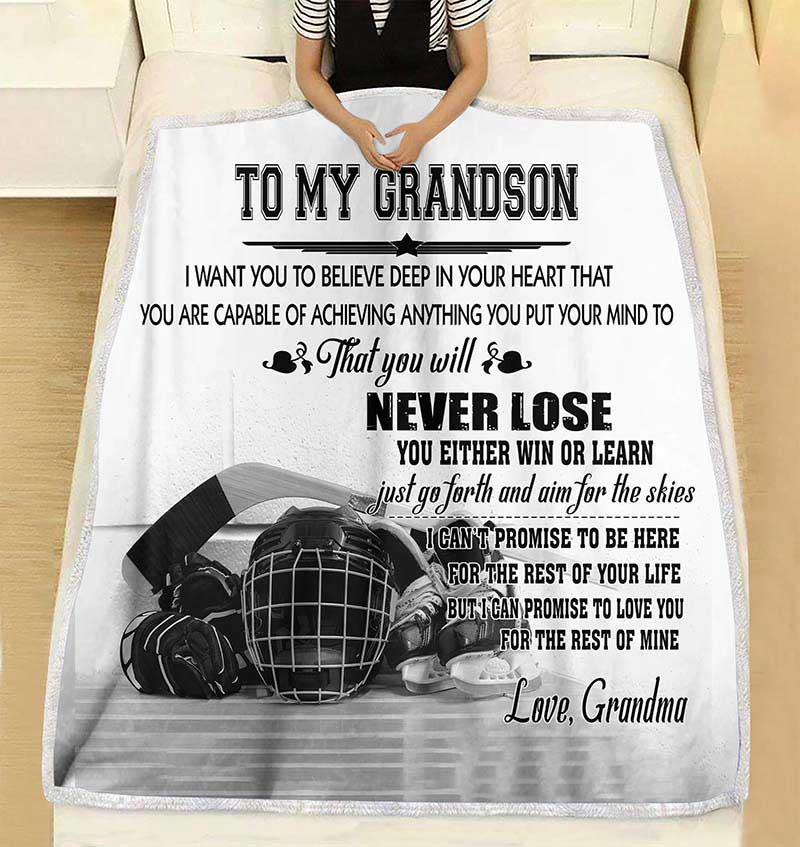 Skitongifts Blanket For Sofa Throws, Bed Throws Blanket-Hockey From Grandpa To My Grandson I Want You to Believe That You are Capable of You'll Never Lose-VT1105