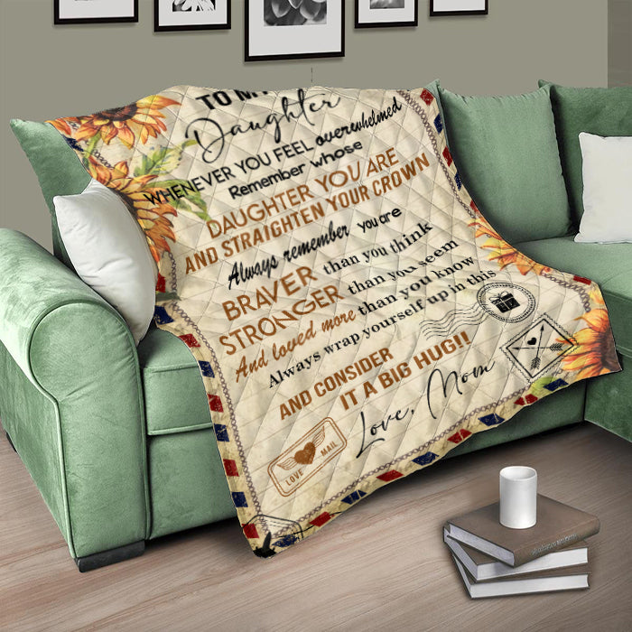 Skitongifts Blanket For Sofa Throws, Bed Throws Blanket-Letter SunflowerTo My Daughter You Are & Straighten Your Crown Love Mum-VT1905