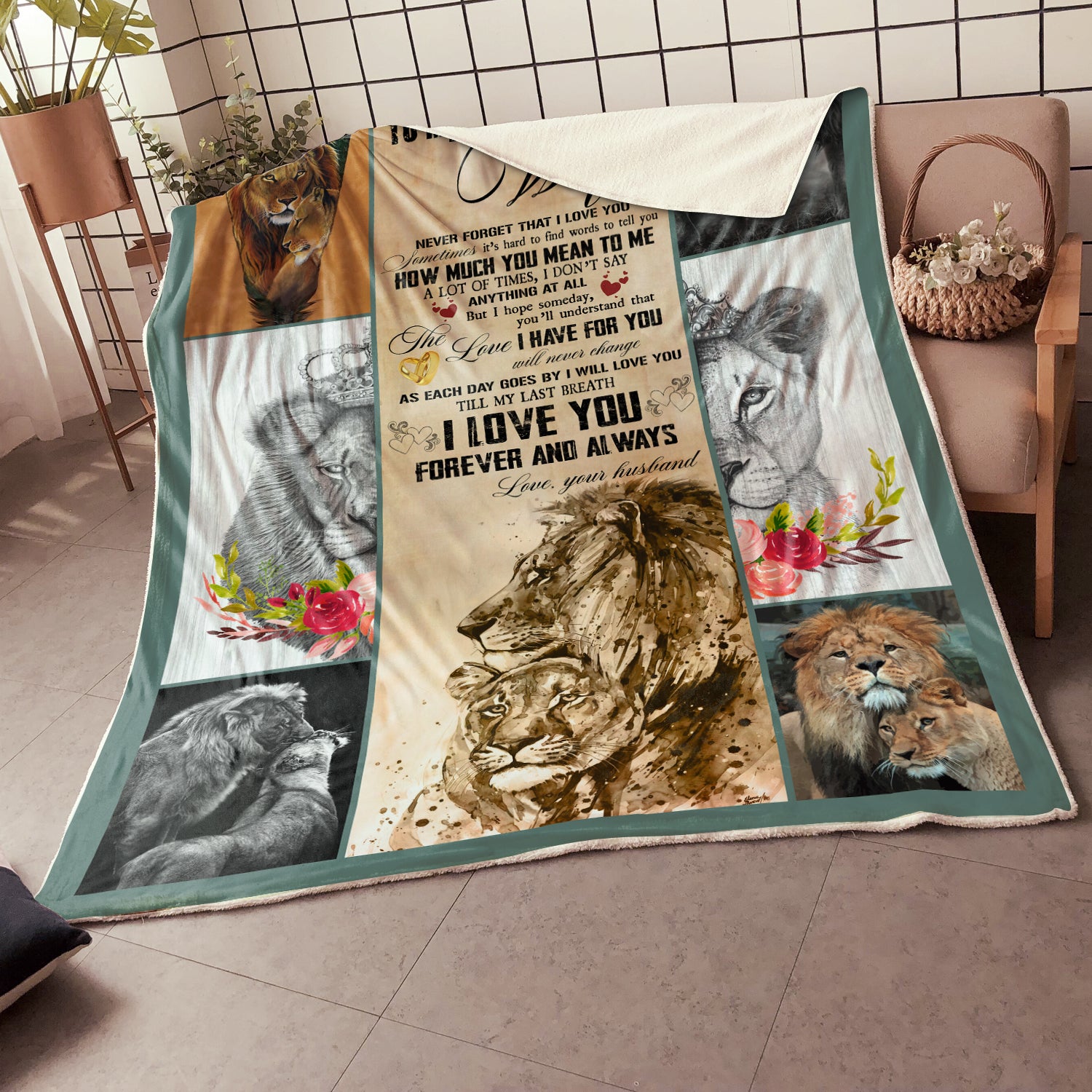 Skitongifts Blanket For Sofa Throws, Bed Throws Blanket-Lion To My Wife Never Forget That i Love You How Much You Mean to me I'll Love You Till My Last Breath Love You Love Your Husband-VT1305