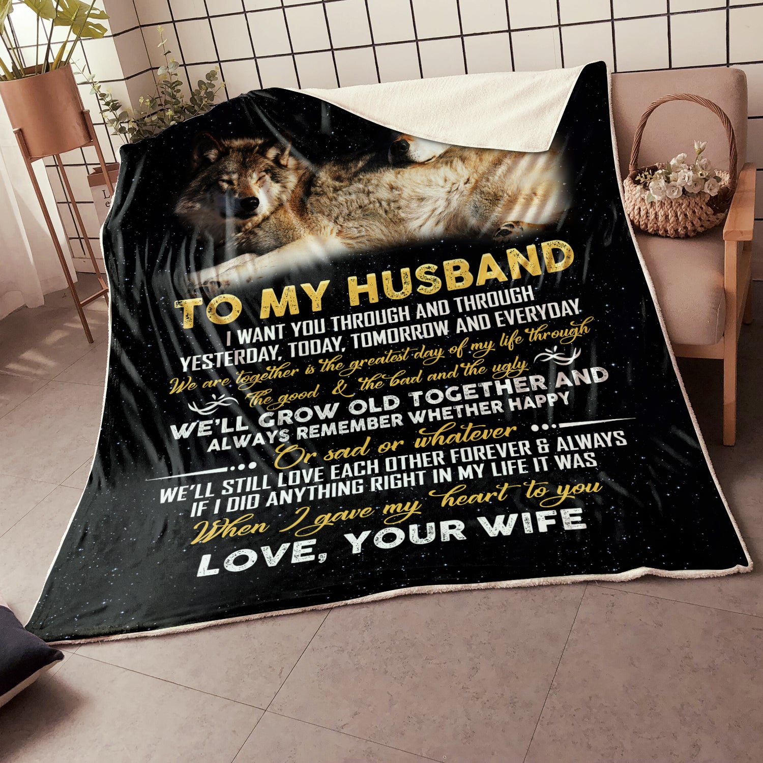 Skitongifts Blanket For Sofa Throws, Bed Throws Blanket-To My Husband - I Want to Through and Through Yesterday When I gave My Heart to You-VT1505