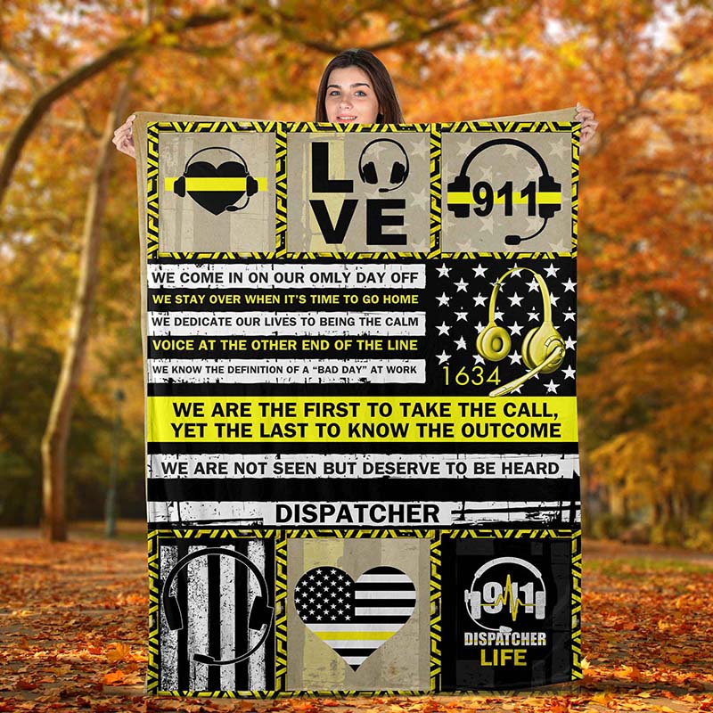 Skitongifts Blanket For Sofa Throws, Bed Throws Blanket - 911 Comforters Police Ems Fire Emergency Dispatcher Thin Yellow Line American Custom Blanket-TT0911