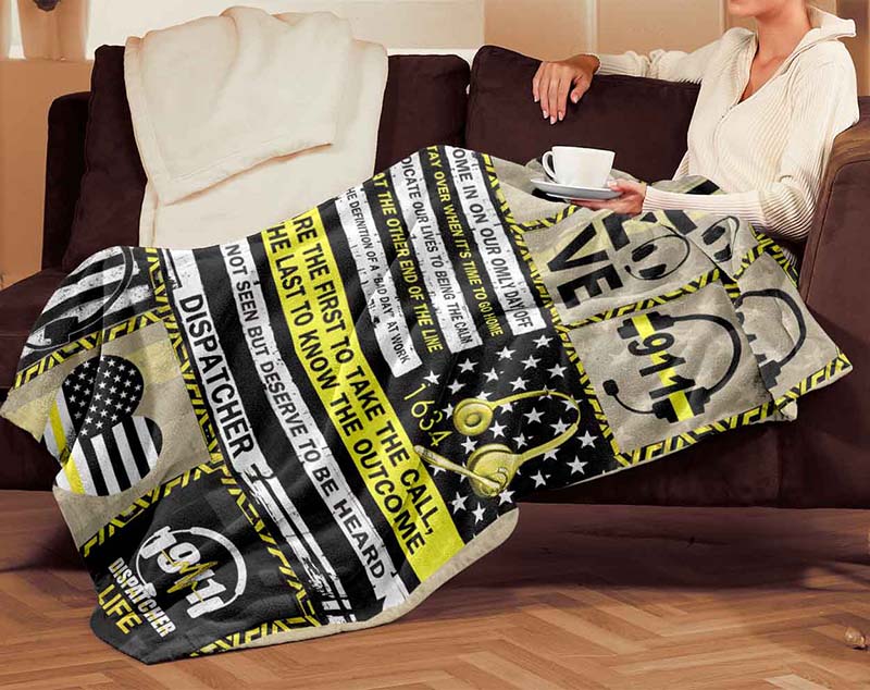 Skitongifts Blanket For Sofa Throws, Bed Throws Blanket - 911 Comforters Police Ems Fire Emergency Dispatcher Thin Yellow Line American Custom Blanket-TT0911