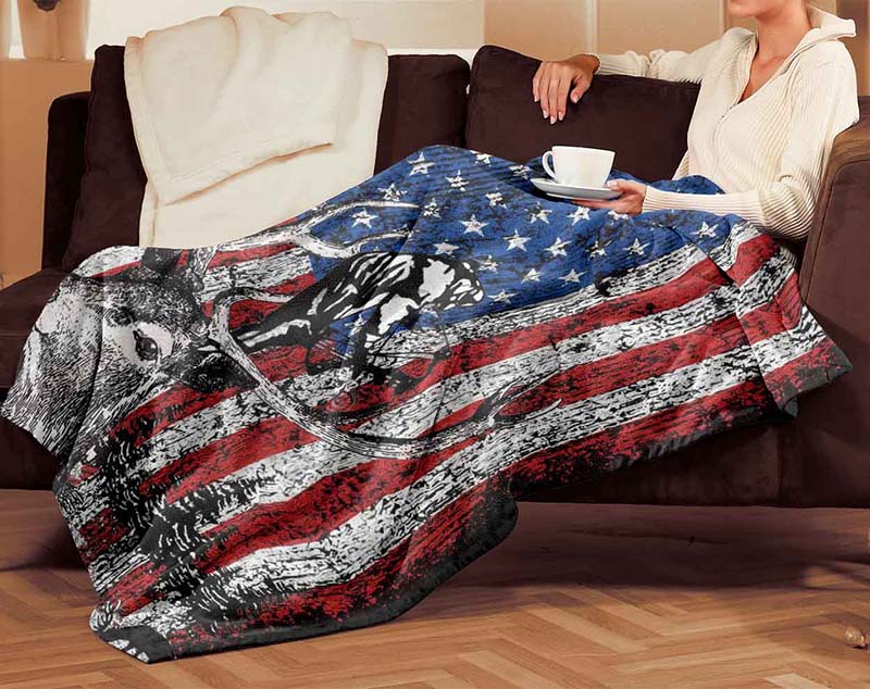 Skitongifts Blanket For Sofa Throws, Bed Throws Blanket - Bow Hunting American Flag-TT1111
