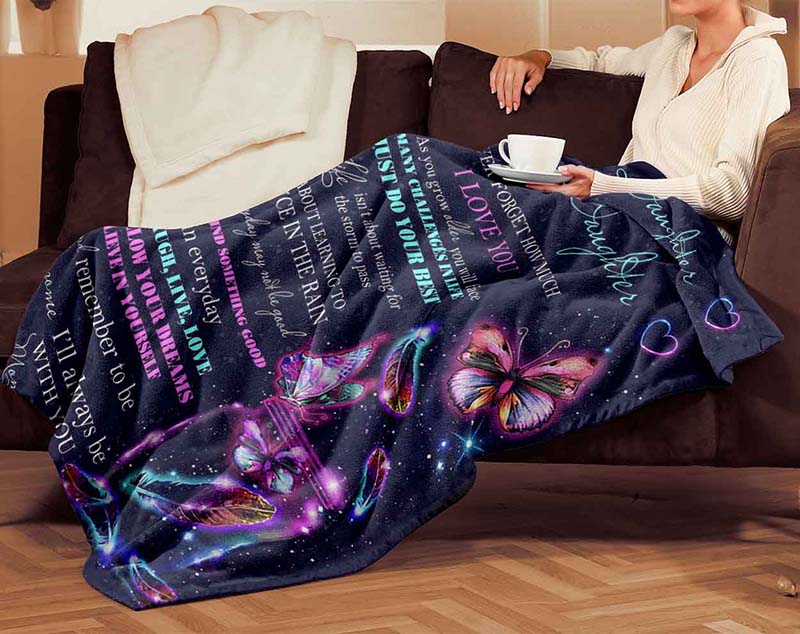 Skitongifts Blanket For Sofa Throws, Bed Throws Blanket - Butterfly To My Daughter Find Something Good In Everyday-TT2712