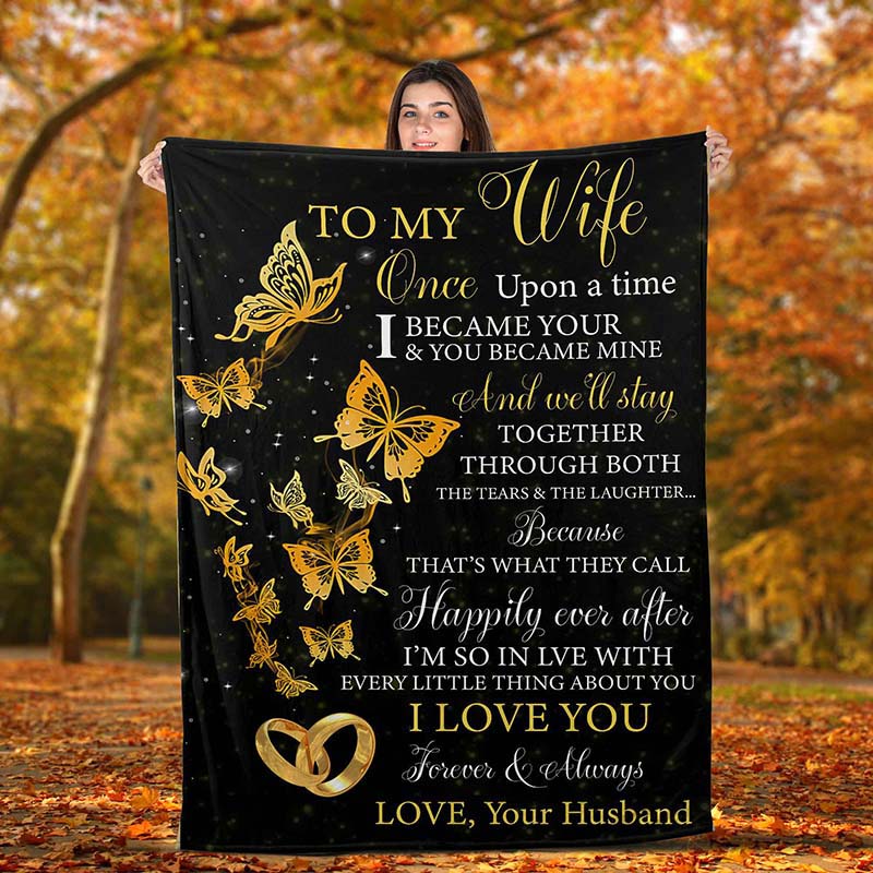 Skitongifts Blanket For Sofa Throws, Bed Throws Blanket - Butterfly To My Wife I Became Yours And You Became Mine-TT2012