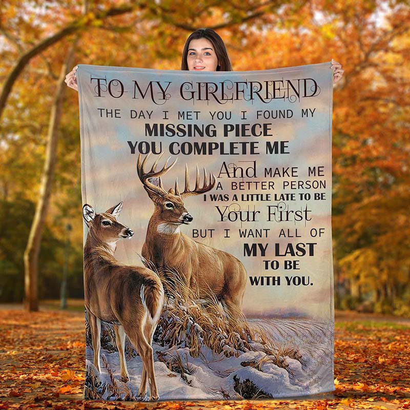 Skitongifts Blanket For Sofa Throws, Bed Throws Blanket - Deer To My Girlfriend I Found My Messing Piece You Complete Me-TT2112