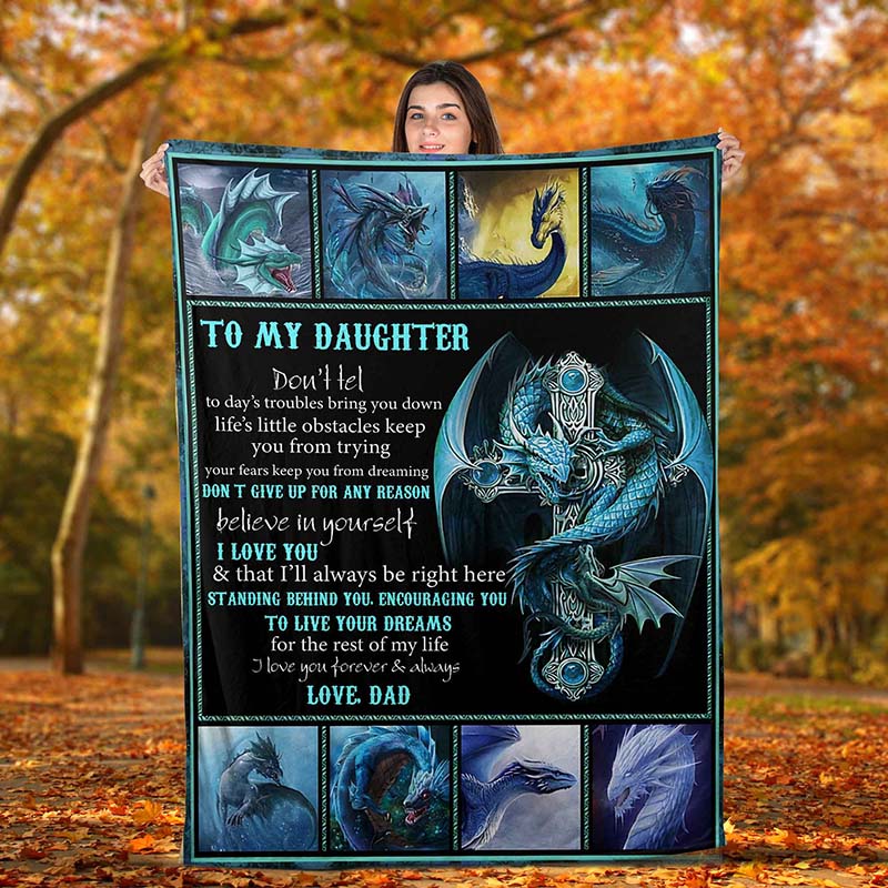 Skitongifts Blanket For Sofa Throws, Bed Throws Blanket Dragon To My Daughter Don't Give Up For Any Reason Believe In Yourself Love, Dad-TT3112