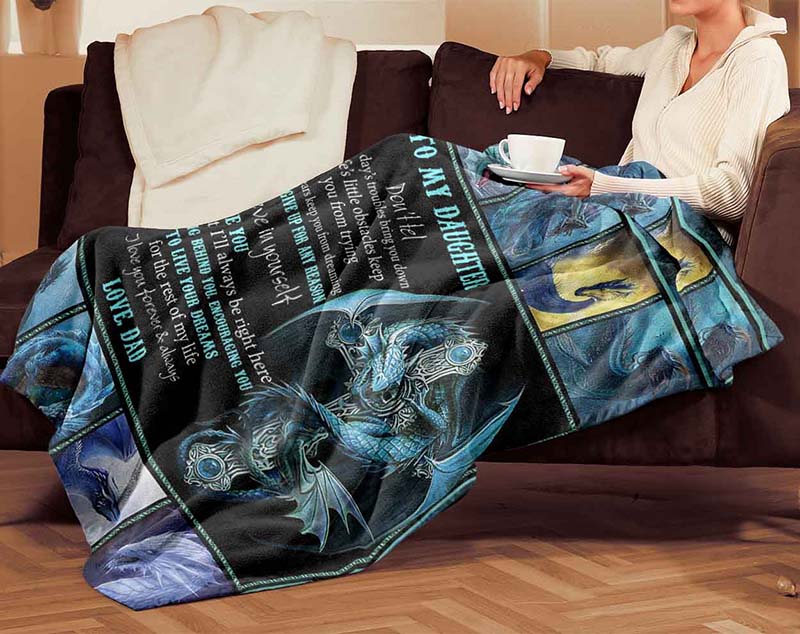 Skitongifts Blanket For Sofa Throws, Bed Throws Blanket - Dragon To My Daughter Don't Give Up For Any Reason Believe In Yourself Love, Dad-TT3112