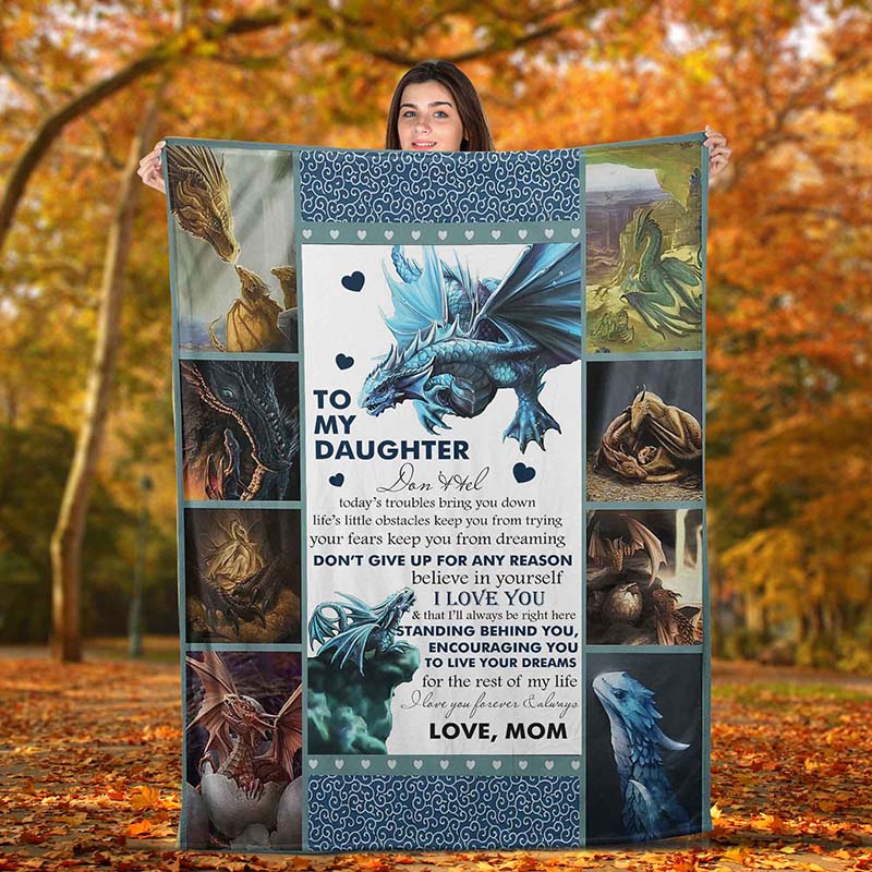 Skitongifts Blanket For Sofa Throws, Bed Throws Blanket - Dragon To My Daughter Don't Give Up For Any Reason Believe In Yourself Love, Mom-TT0501